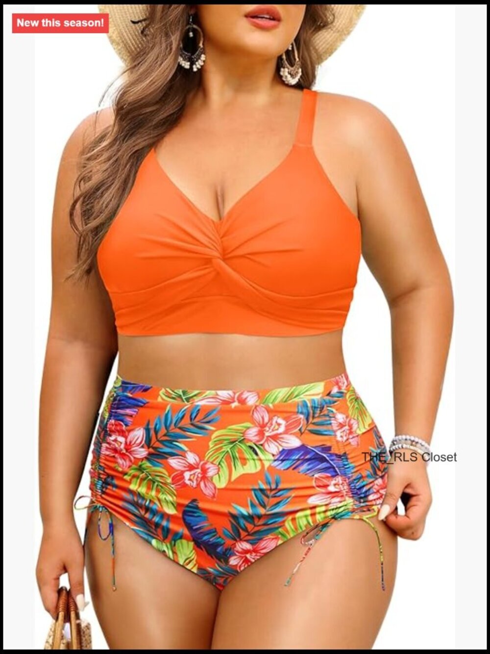 Plus Size High Waisted Bikini Set Twist Front Tummy Control Drawstring